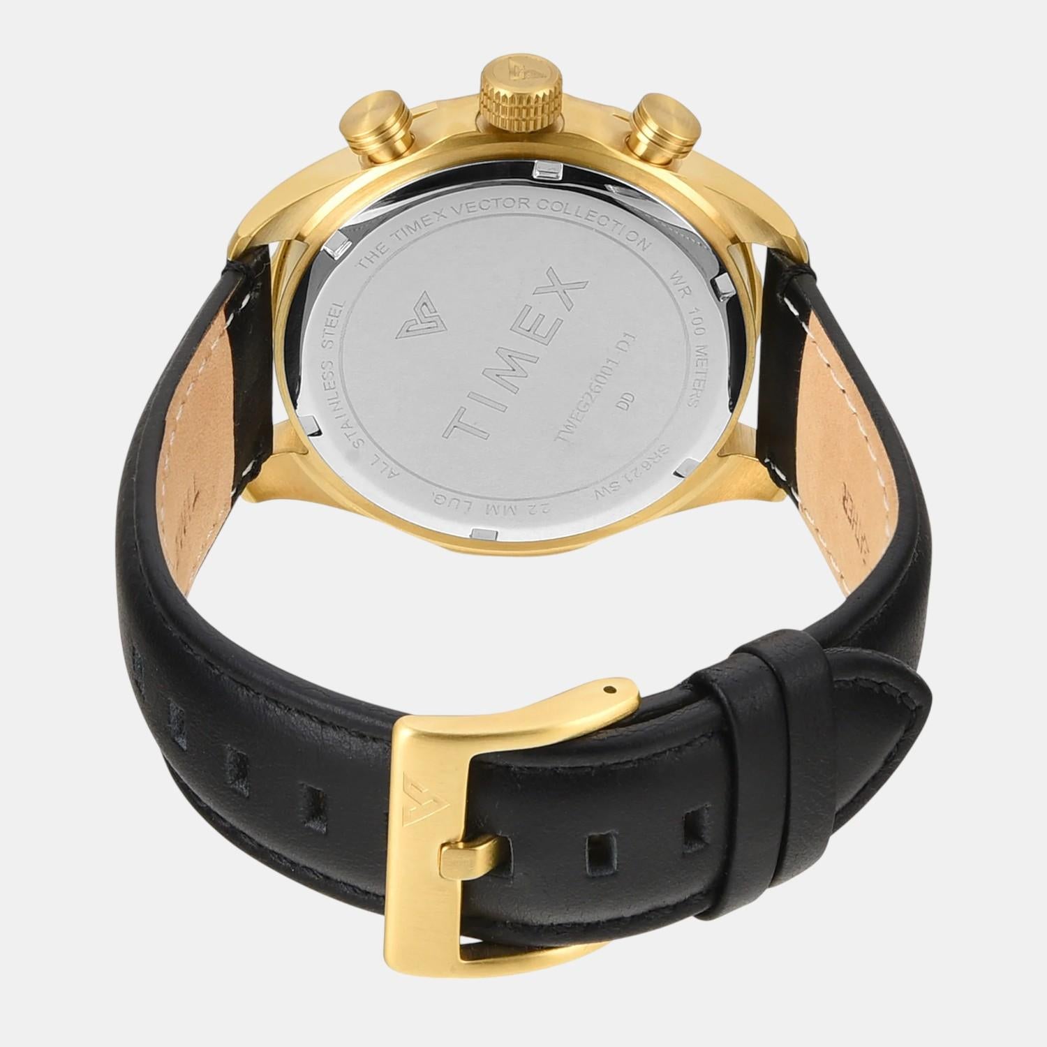 Fashion Men Quartz Black Dial Chronograph Leather Watch TWEG26001