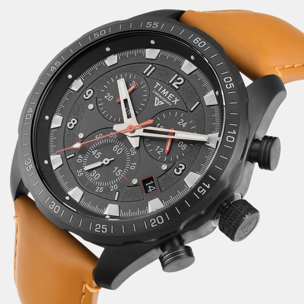 Fashion Men Quartz Grey Dial Chronograph Leather Watch TWEG26002