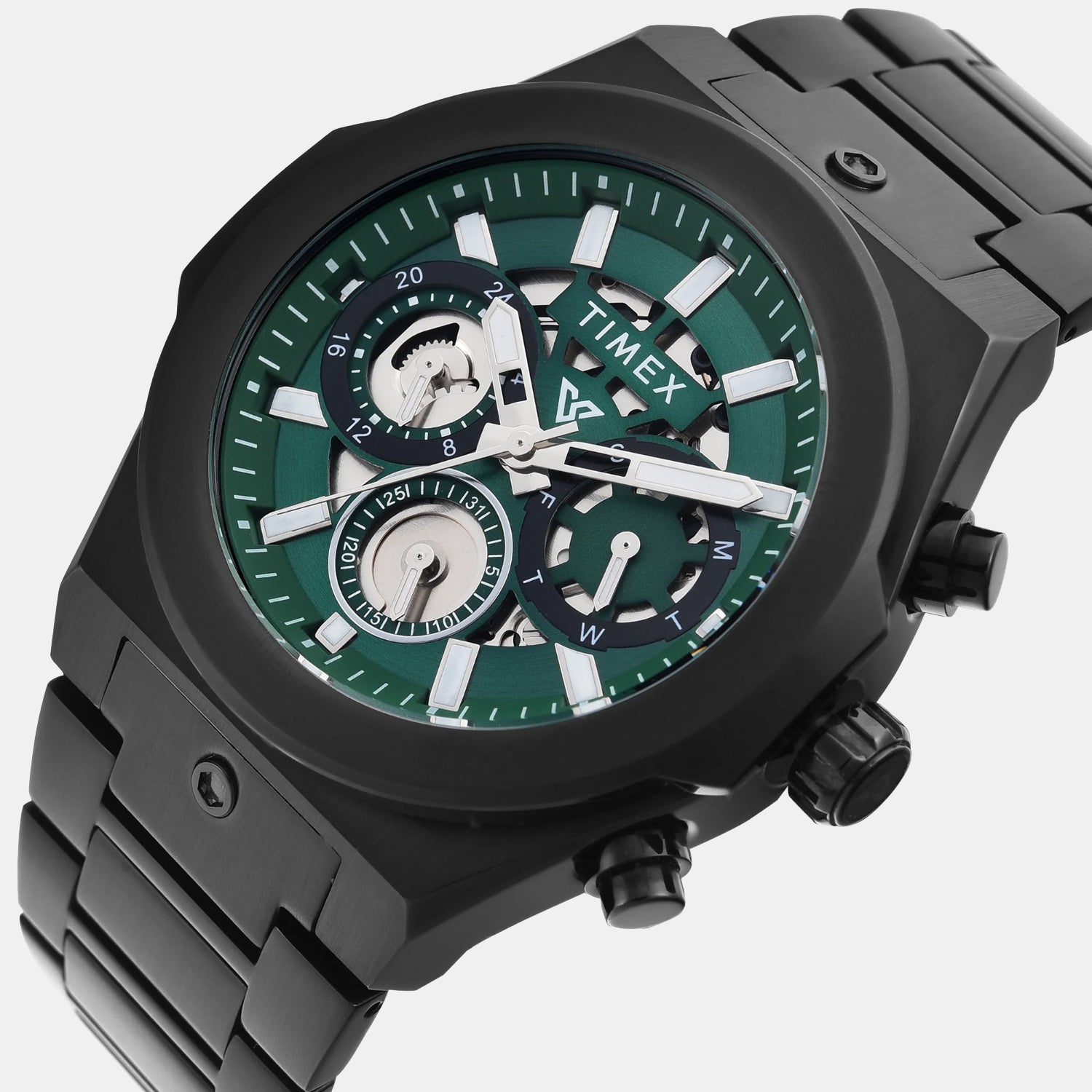 Fashion Men Quartz Green Dial Multi-Function Stainless Steel Watch TWEG26102