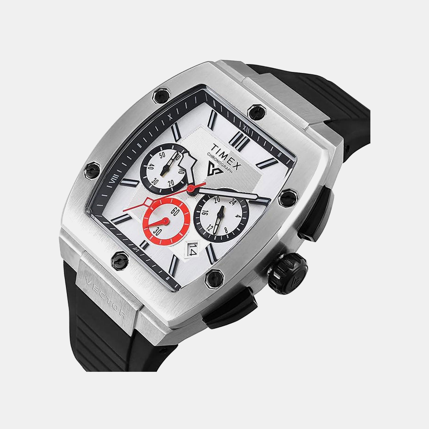 Fashion Men Quartz Silver Dial Chronograph Silicone Watch TWEG26200