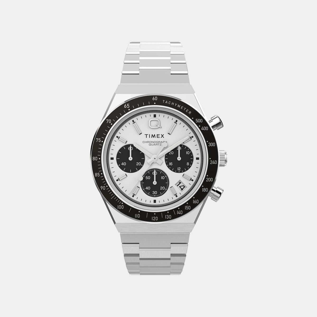 Q Timex Men Quartz White Dial Multi-Function Stainless Steel Watch TWEG26400