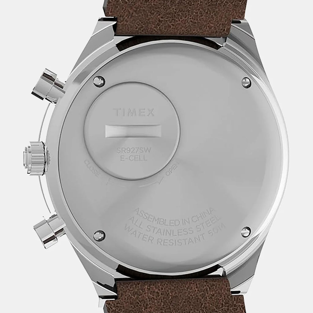Q Timex Men Quartz Cream Dial Chronograph Leather Watch TWEG26401