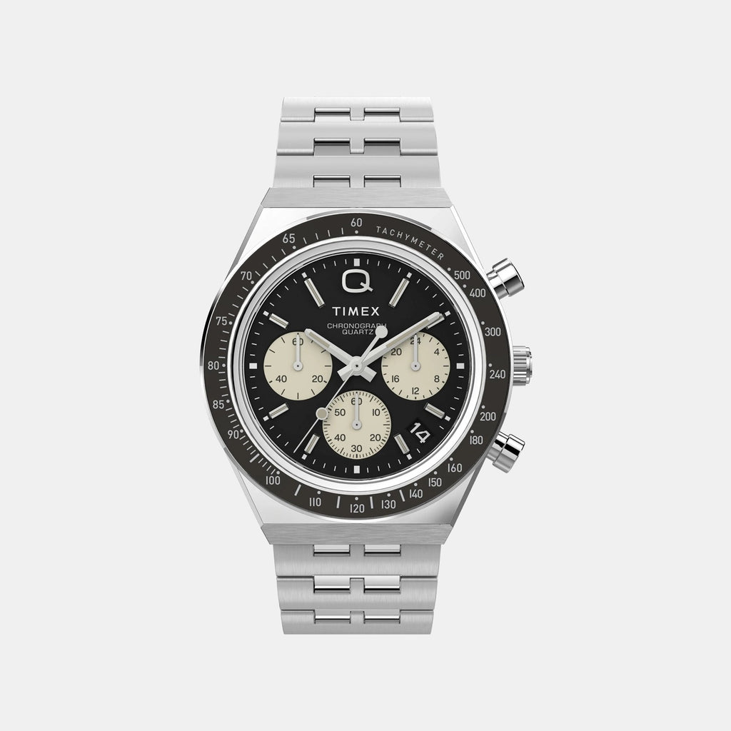 Q Timex Men Quartz Black Dial Chronograph Stainless Steel Watch TWEG26402