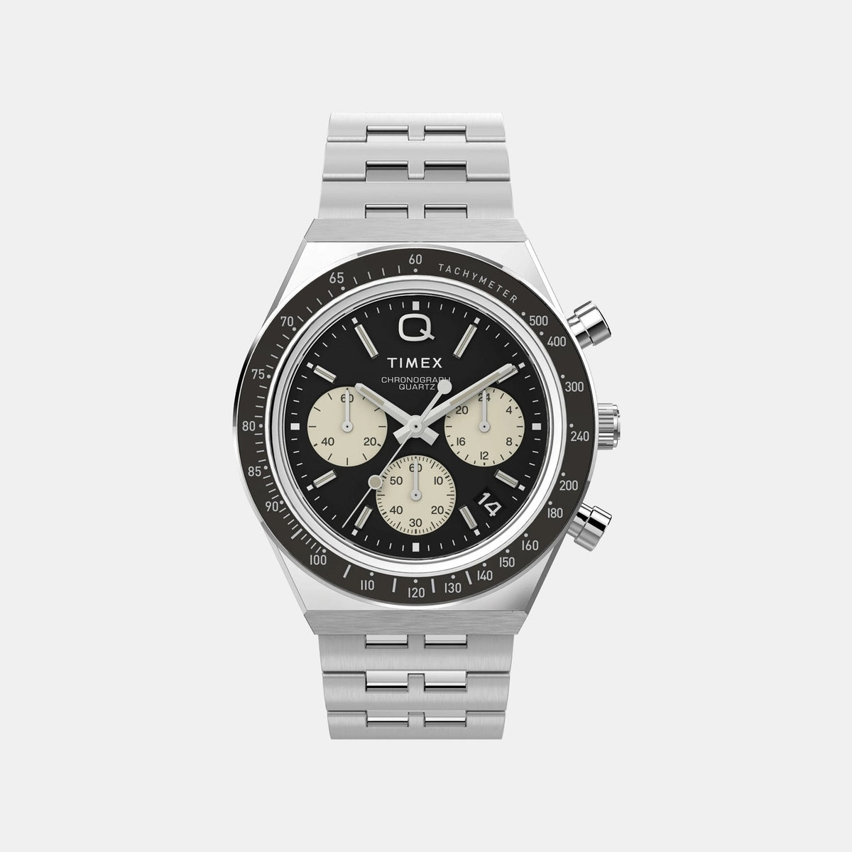 Q Timex Men Quartz Black Dial Multi-Function Stainless Steel Watch TWEG26402