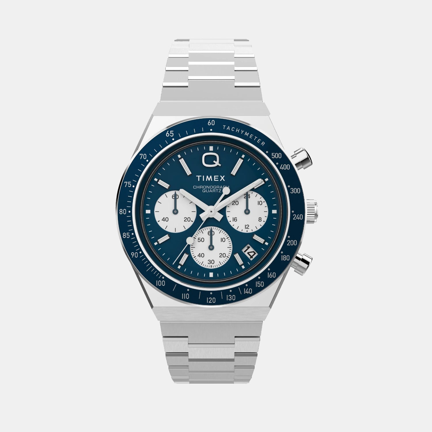 Q Timex Men Quartz Blue Dial Chronograph Stainless Steel Watch TWEG26403