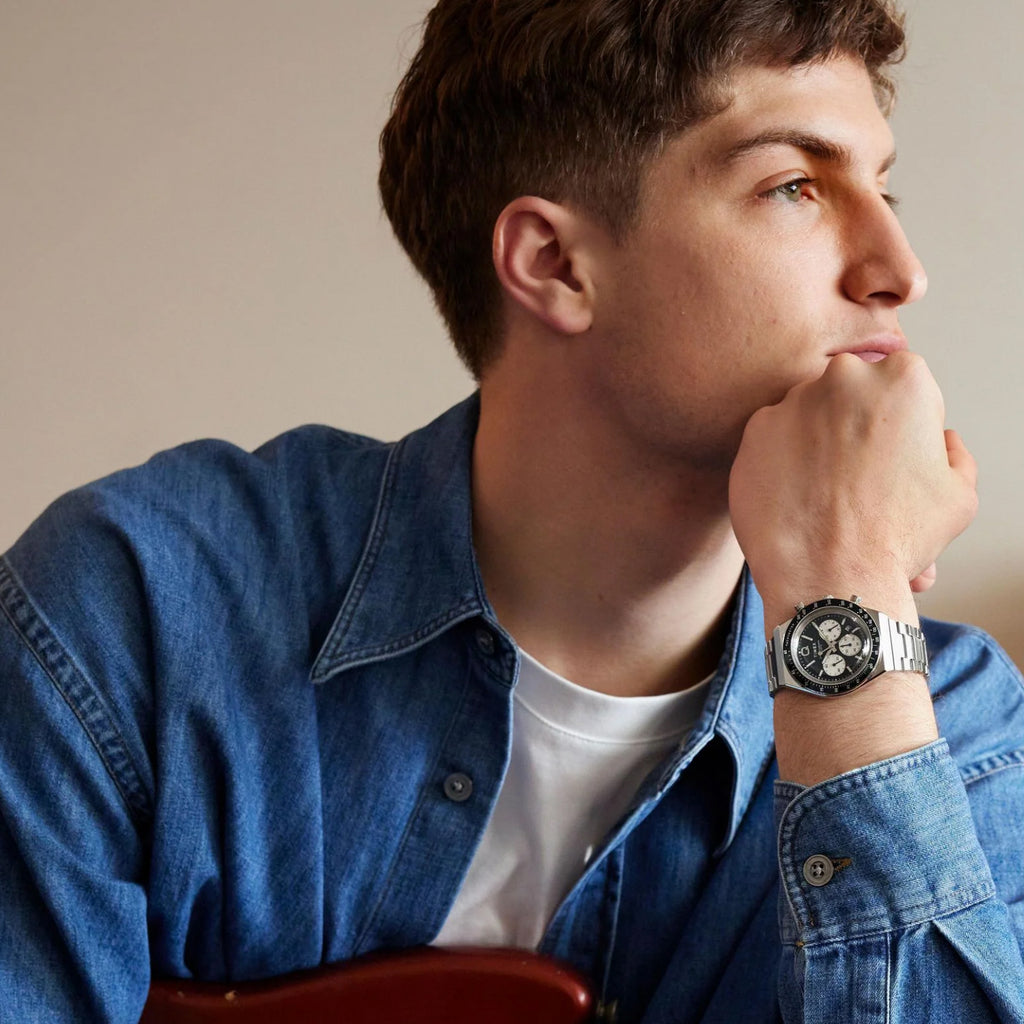 Q Timex Men Quartz Blue Dial Chronograph Stainless Steel Watch TWEG26403