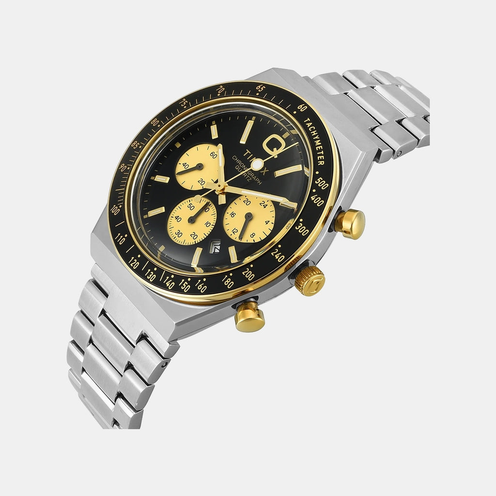 Q Timex Diver Men Quartz Black Dial Chronograph Stainless Steel Watch TWEG26404