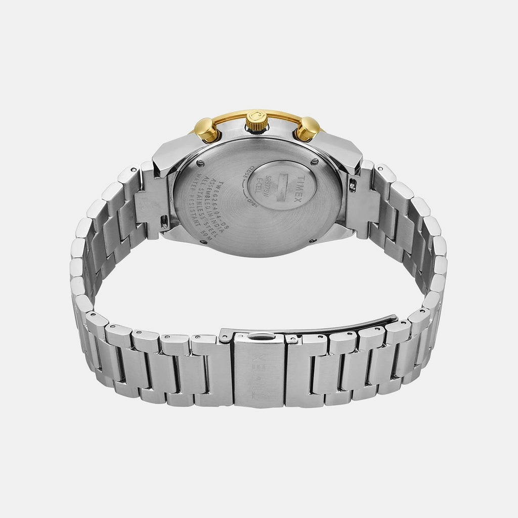 Q Timex Diver Men Quartz Black Dial Chronograph Stainless Steel Watch TWEG26404