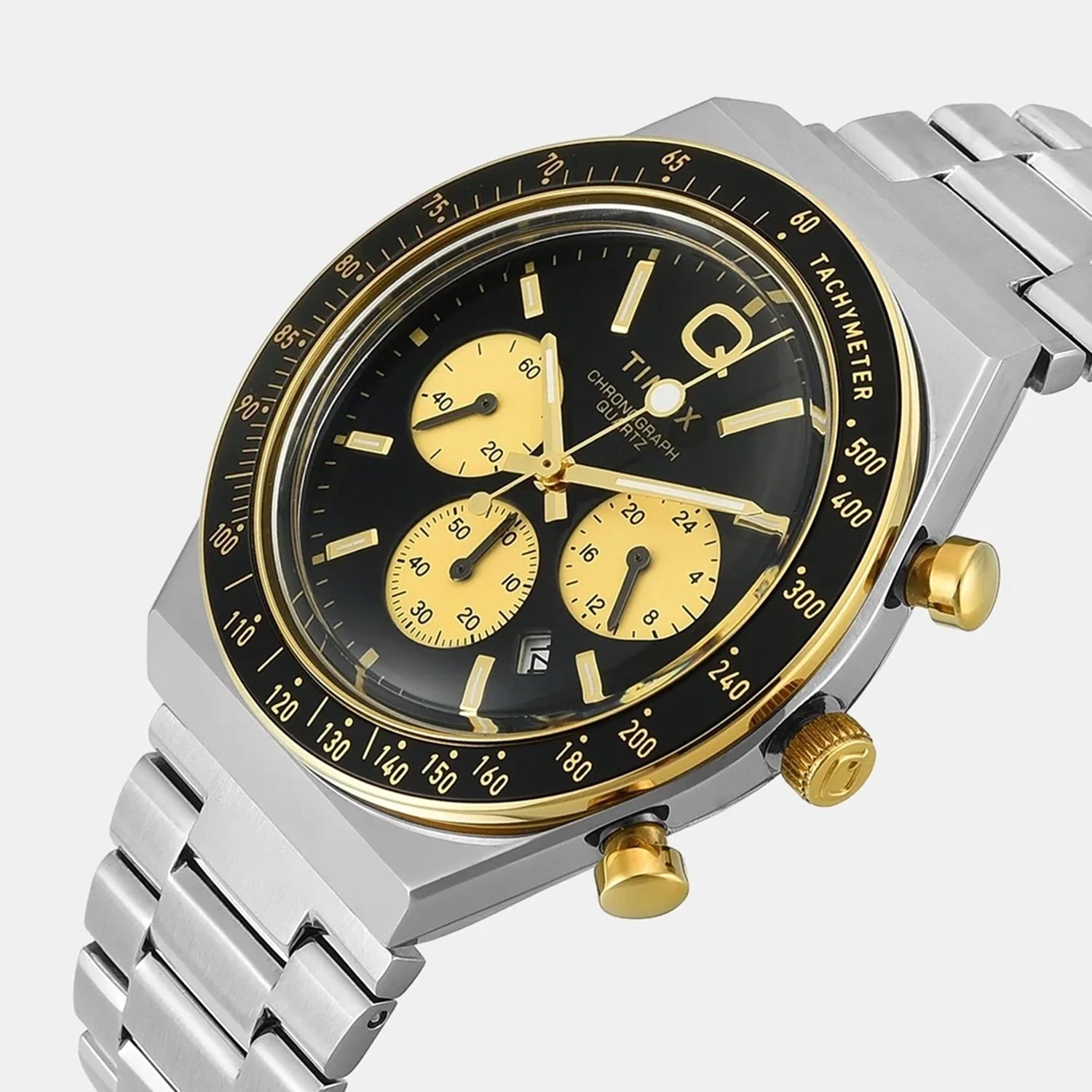 Q Timex Men Quartz Black Dial Chronograph Stainless Steel Watch TWEG26404