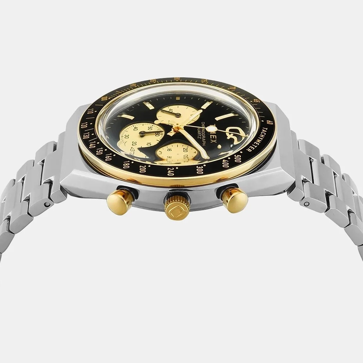 Q Timex Men Quartz Black Dial Chronograph Stainless Steel Watch TWEG26404