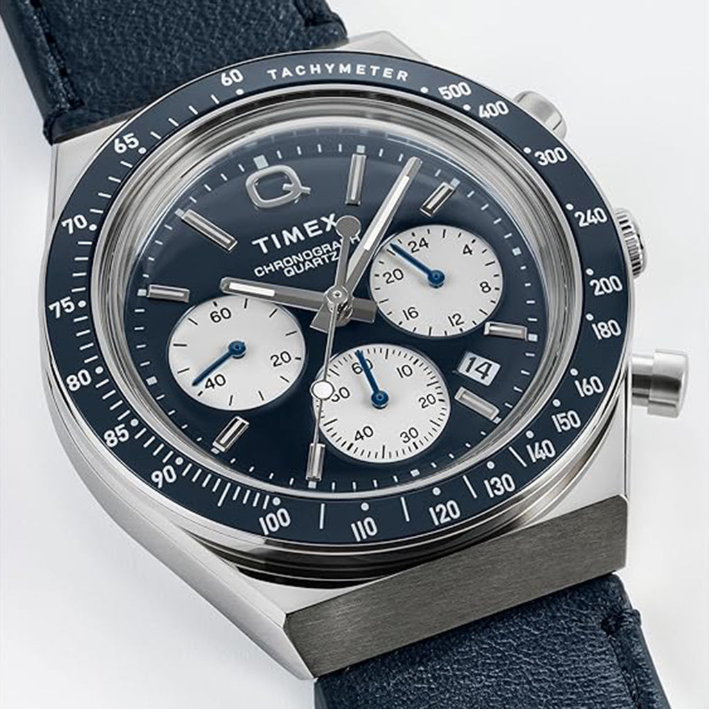 Q Timex Men Quartz Blue Dial Analog Leather Watch TWEG26407