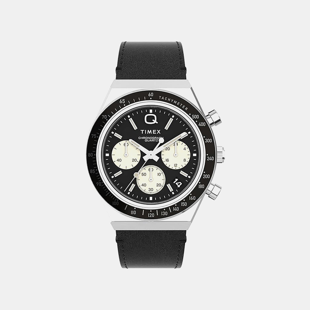 Q Diver Men Quartz Black Dial Chronograph Leather Watch TWEG26408
