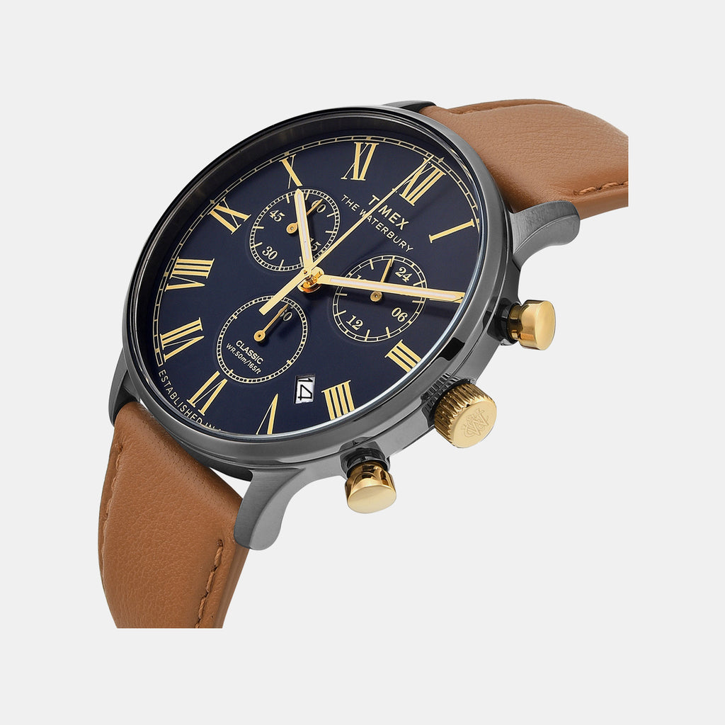 Waterbury Men Quartz Blue Dial Chronograph Leather Watch TWEG26601