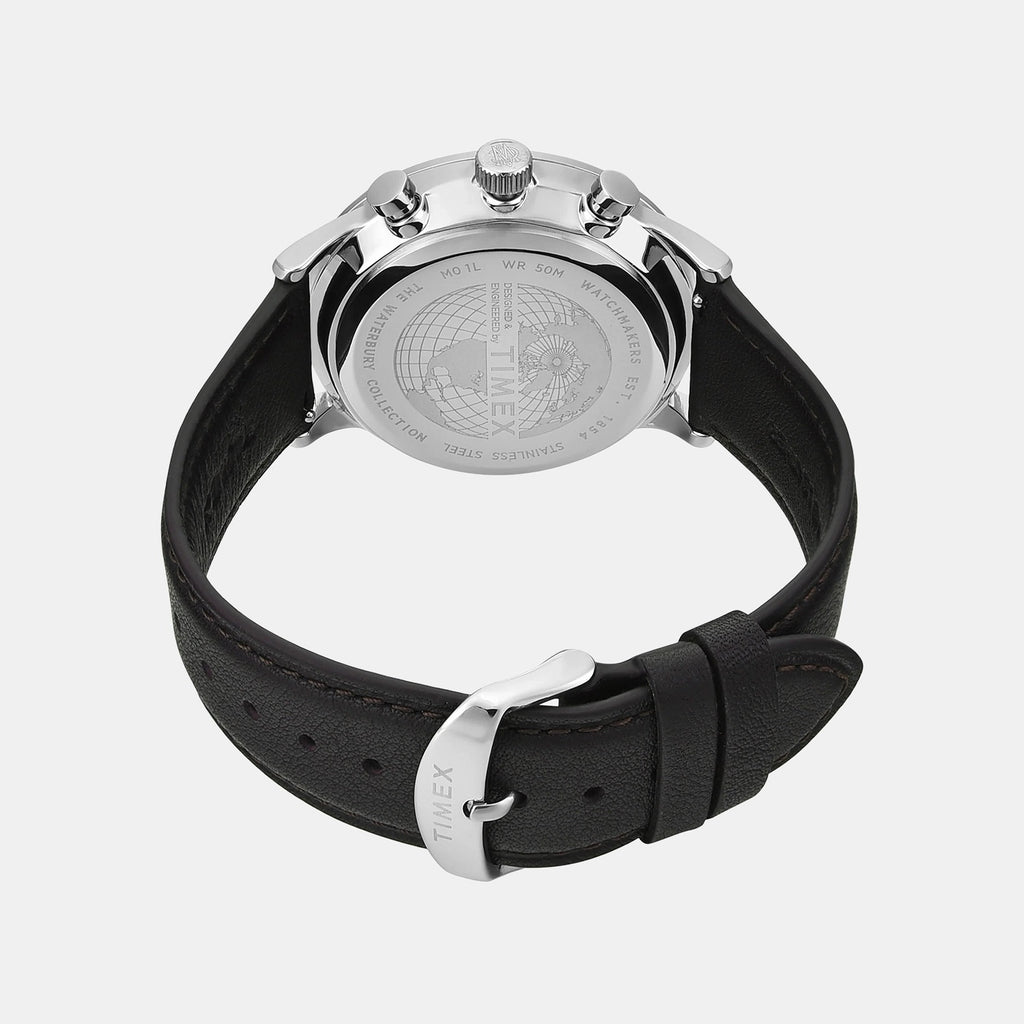 Waterbury Men Quartz Black Dial Chronograph Leather Watch TWEG26602