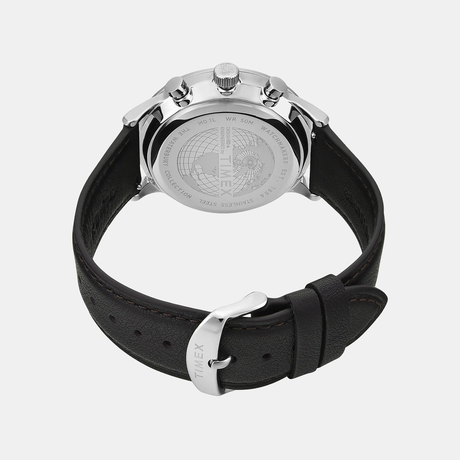 Waterbury Men Quartz Black Dial Chronograph Leather Watch TWEG26602