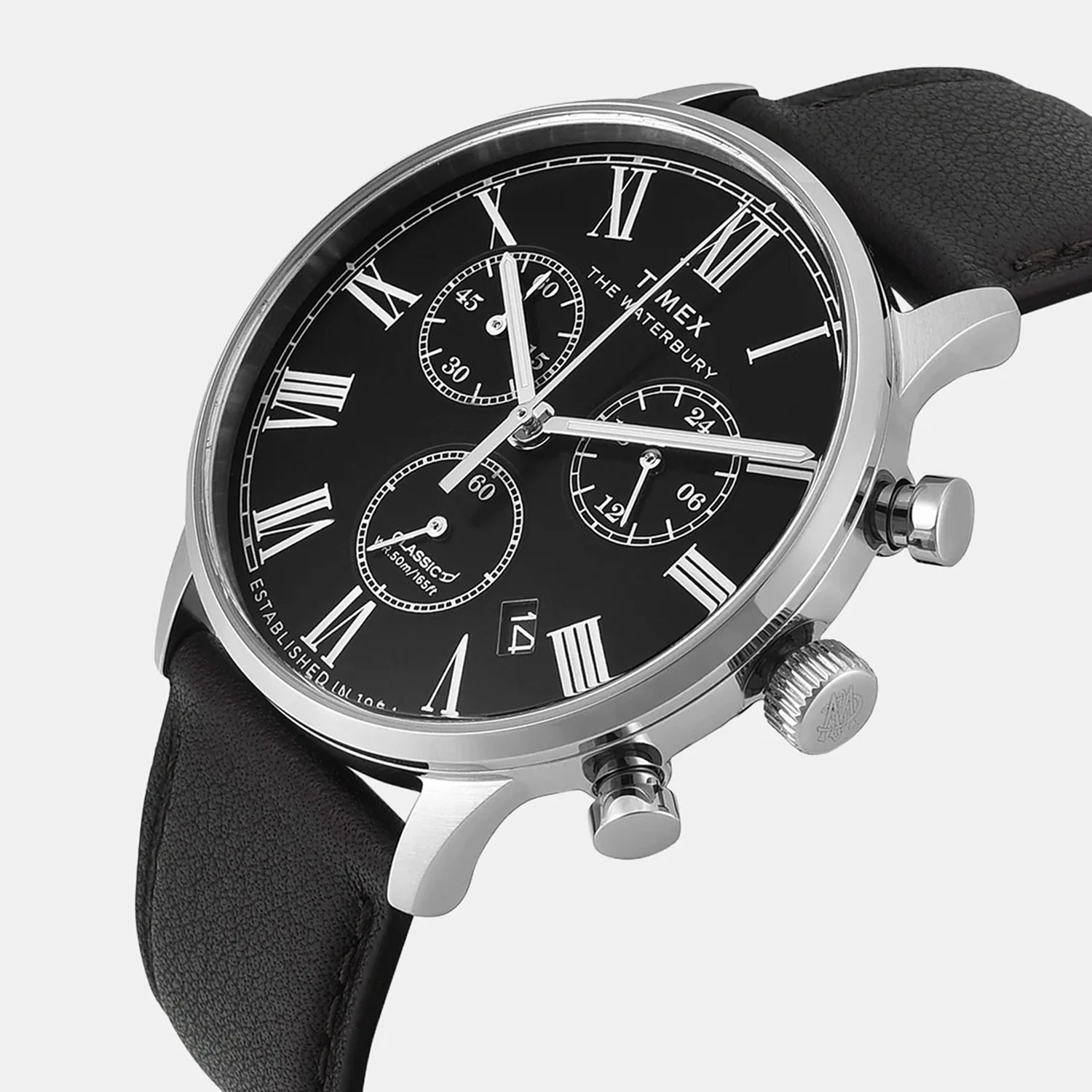Waterbury Men Quartz Black Dial Chronograph Leather Watch TWEG26602