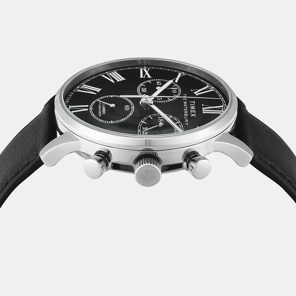Waterbury Men Quartz Black Dial Chronograph Leather Watch TWEG26602