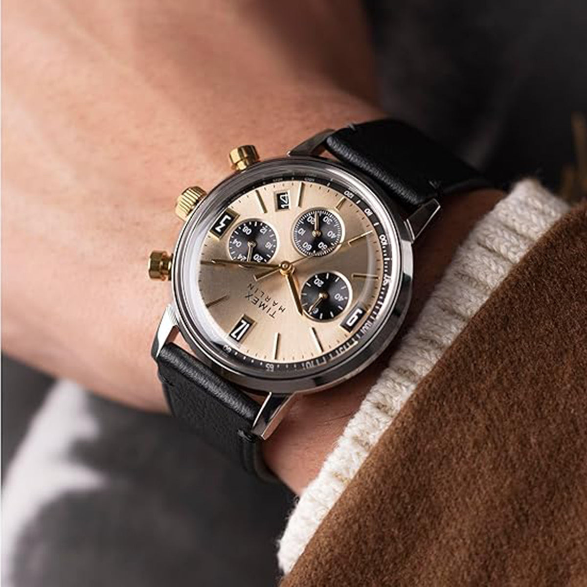 Marlin Men Quartz Champagne Dial Multi-Function Leather Watch TWEG26709