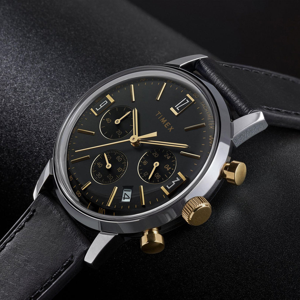 Marlin Men Quartz Black Dial Chronograph Leather Watch TWEG26715