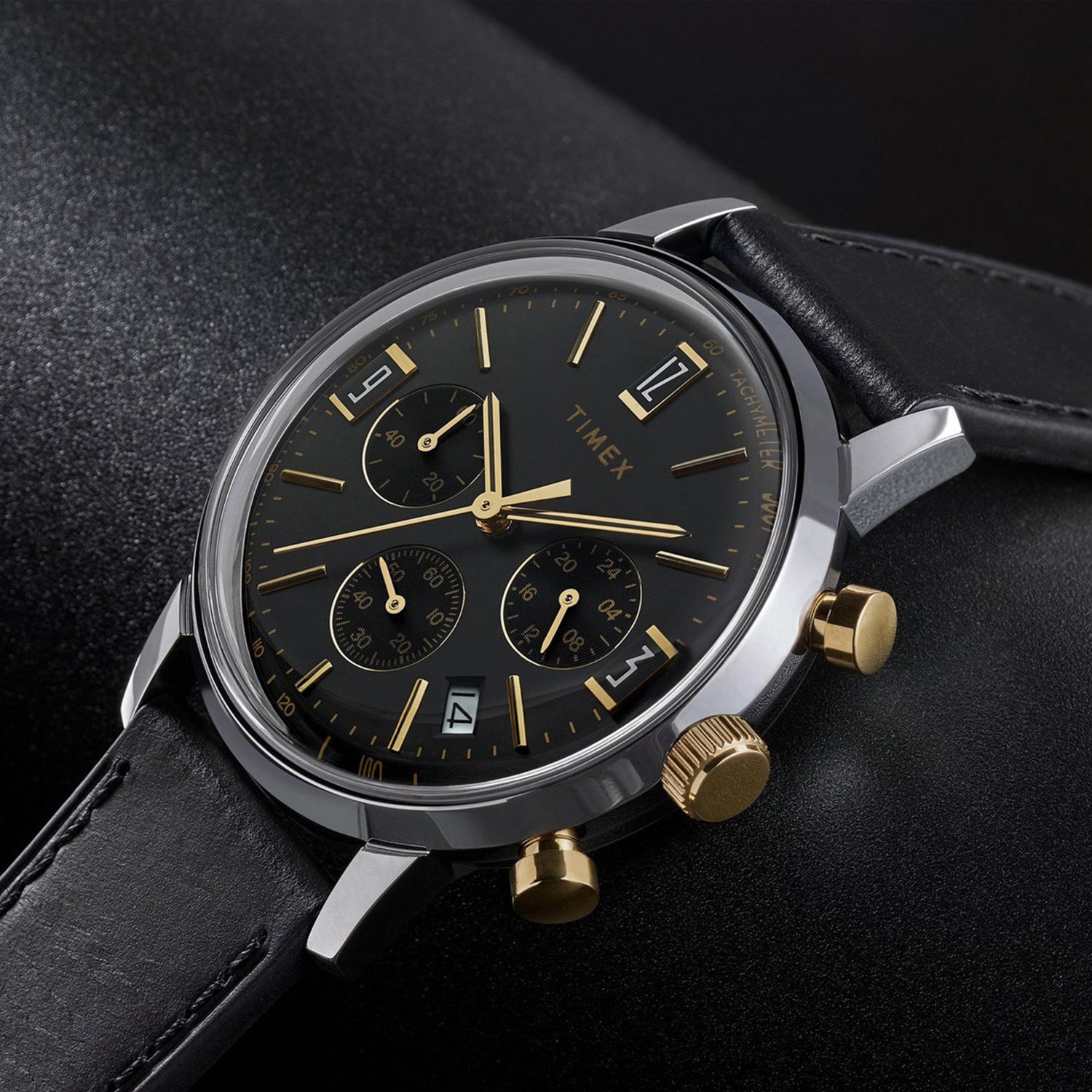 Marlin Men Quartz Black Dial Chronograph Leather Watch TWEG26715