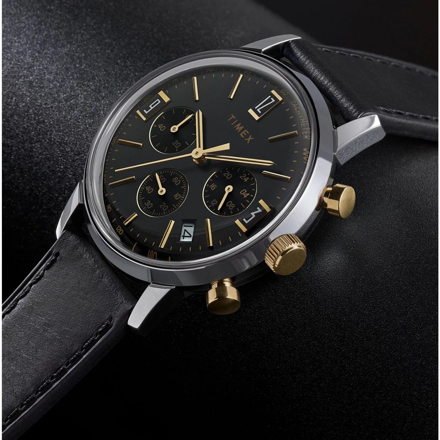 Marlin Men Quartz Black Dial Chronograph Leather Watch TWEG26715