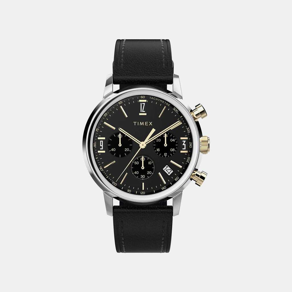 Marlin Men Quartz Black Dial Chronograph Leather Watch TWEG26715