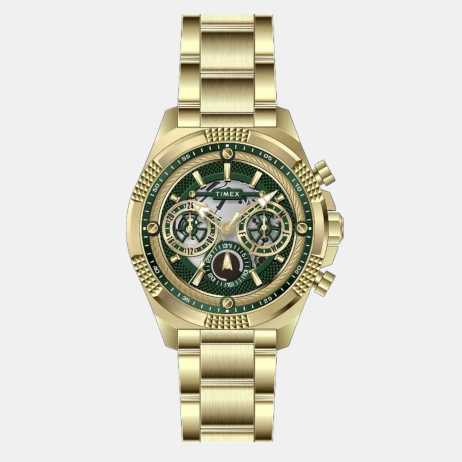 Fashion Men Quartz Green Dial Multi-Function Stainless Steel Watch TWEG27700