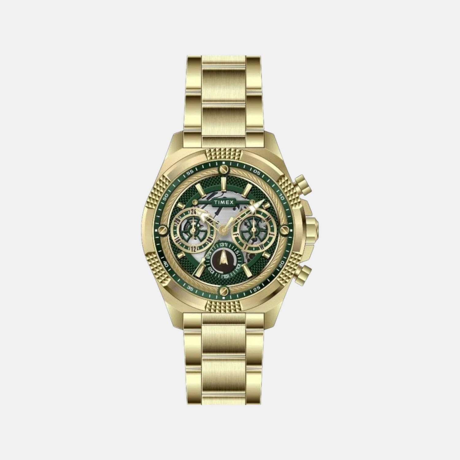 Fashion Men Quartz Green Dial Multi-Function Stainless Steel Watch TWEG27700
