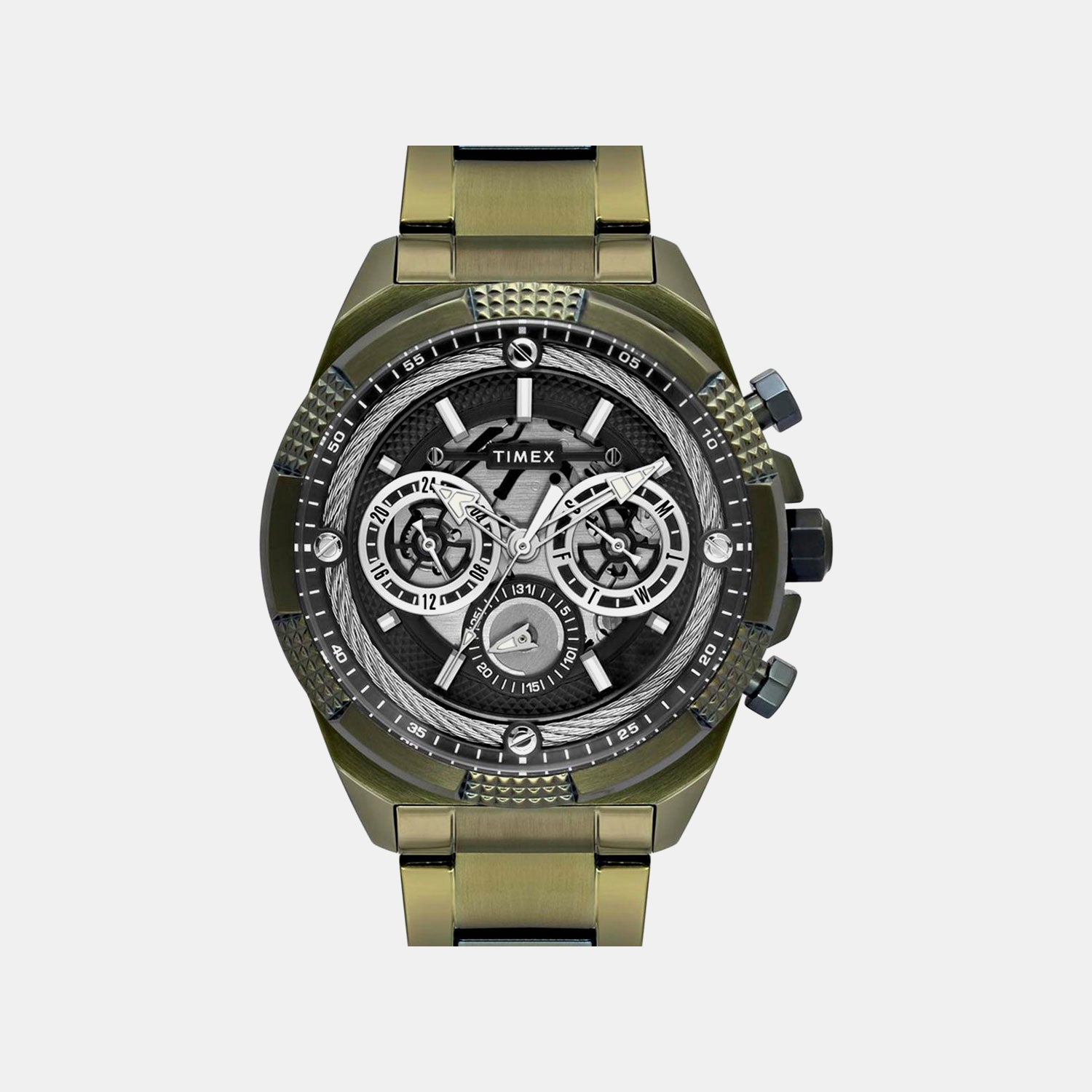Fashion Men Quartz Green Dial Multi-Function Stainless Steel Watch TWEG27701