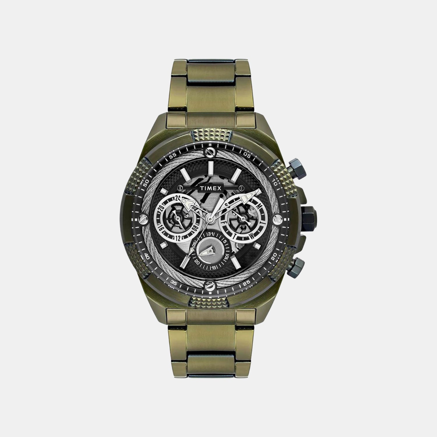 Fashion Men Quartz Green Dial Multi-Function Stainless Steel Watch TWEG27701