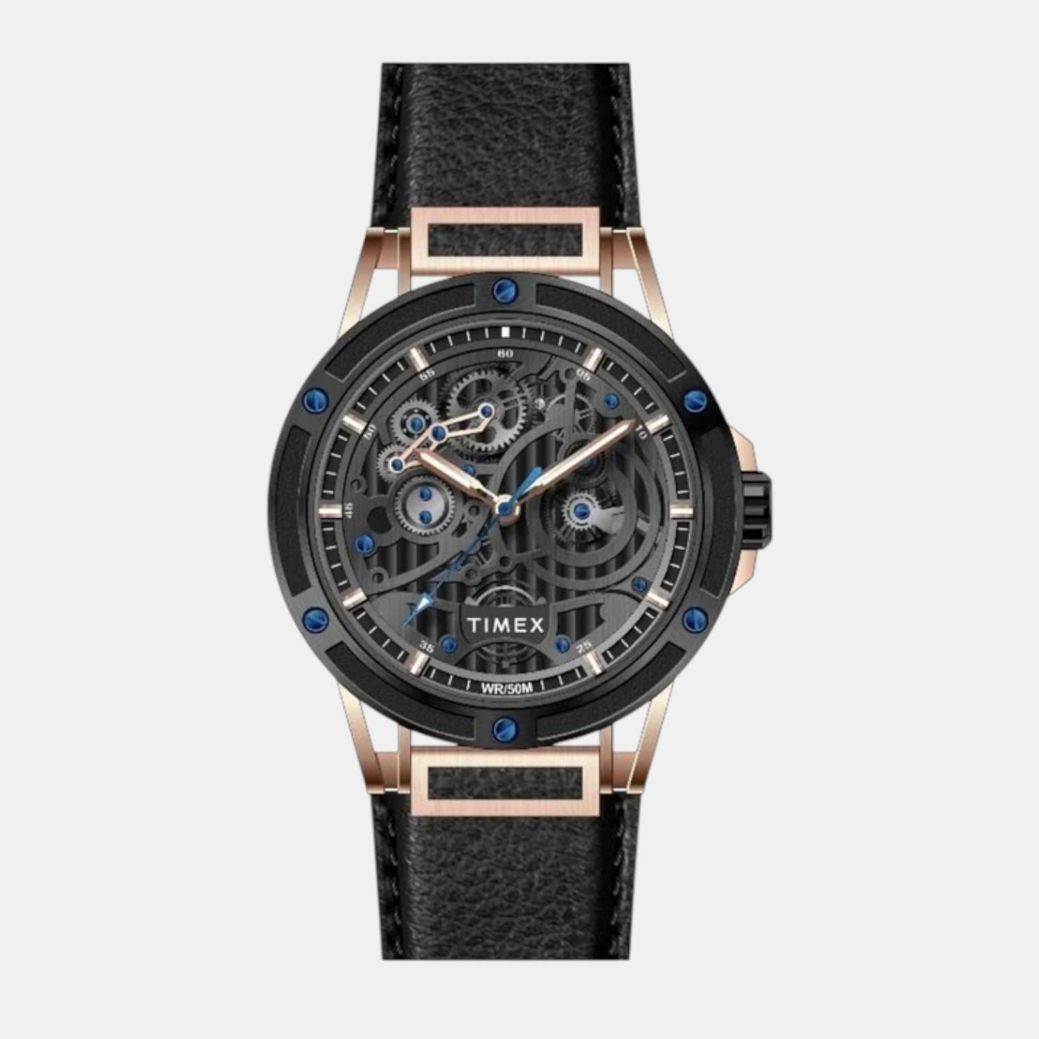 Fashion Men Quartz Black Dial Analog Leather Watch TWEG27801