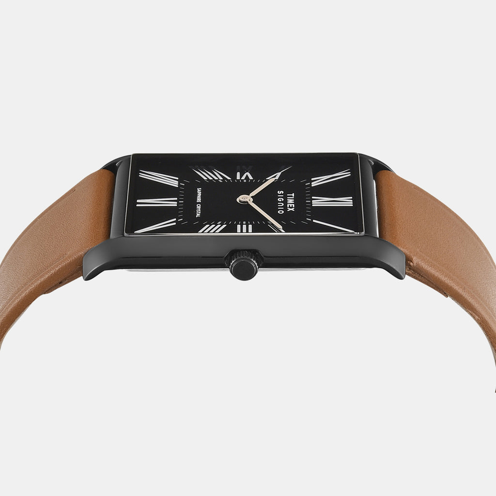 Signio Men Quartz Black Dial Analog Leather Watch TWEG34302
