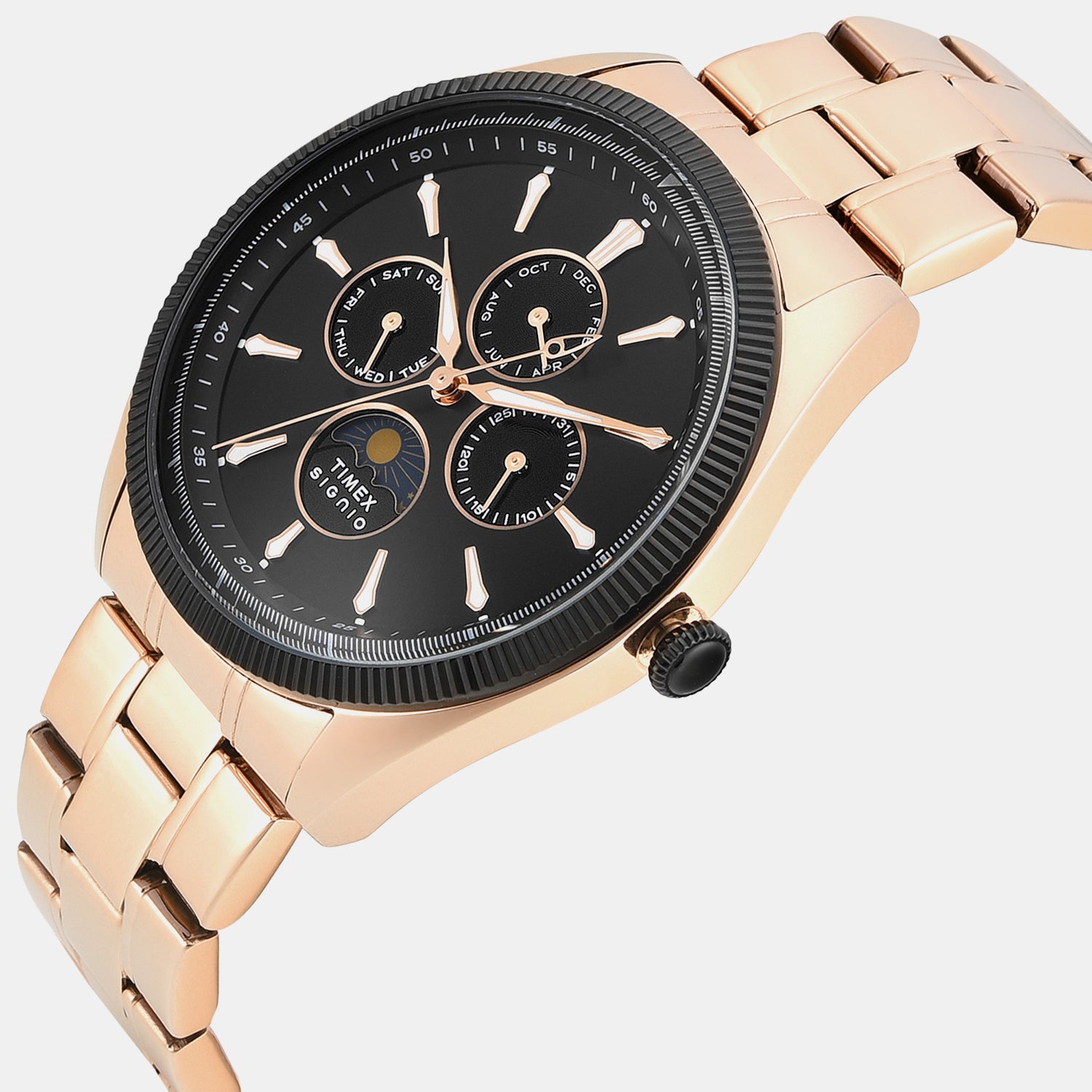 Signio Men Quartz Black Dial Multi-Function Stainless Steel Watch TWEG34402