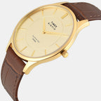 Signio Men Quartz Champagne Dial Analog Leather Watch TWEG37100