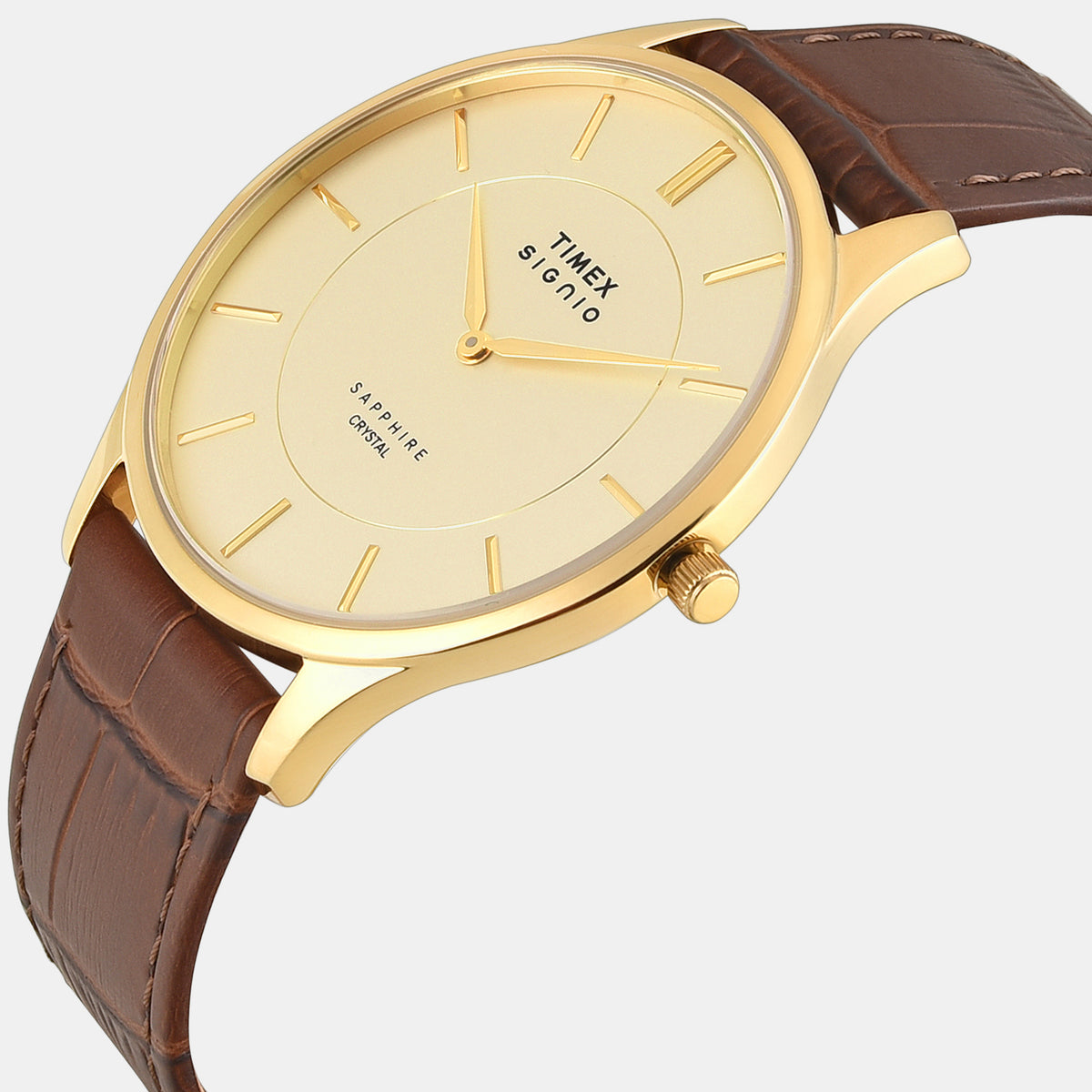 Signio Men Quartz Champagne Dial Analog Leather Watch TWEG37100