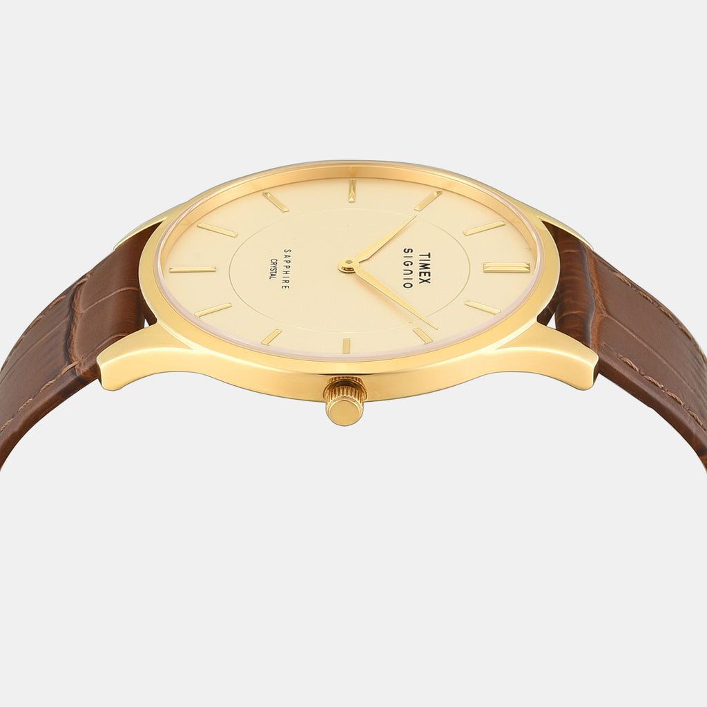Signio Men Quartz Champagne Dial Analog Leather Watch TWEG37100