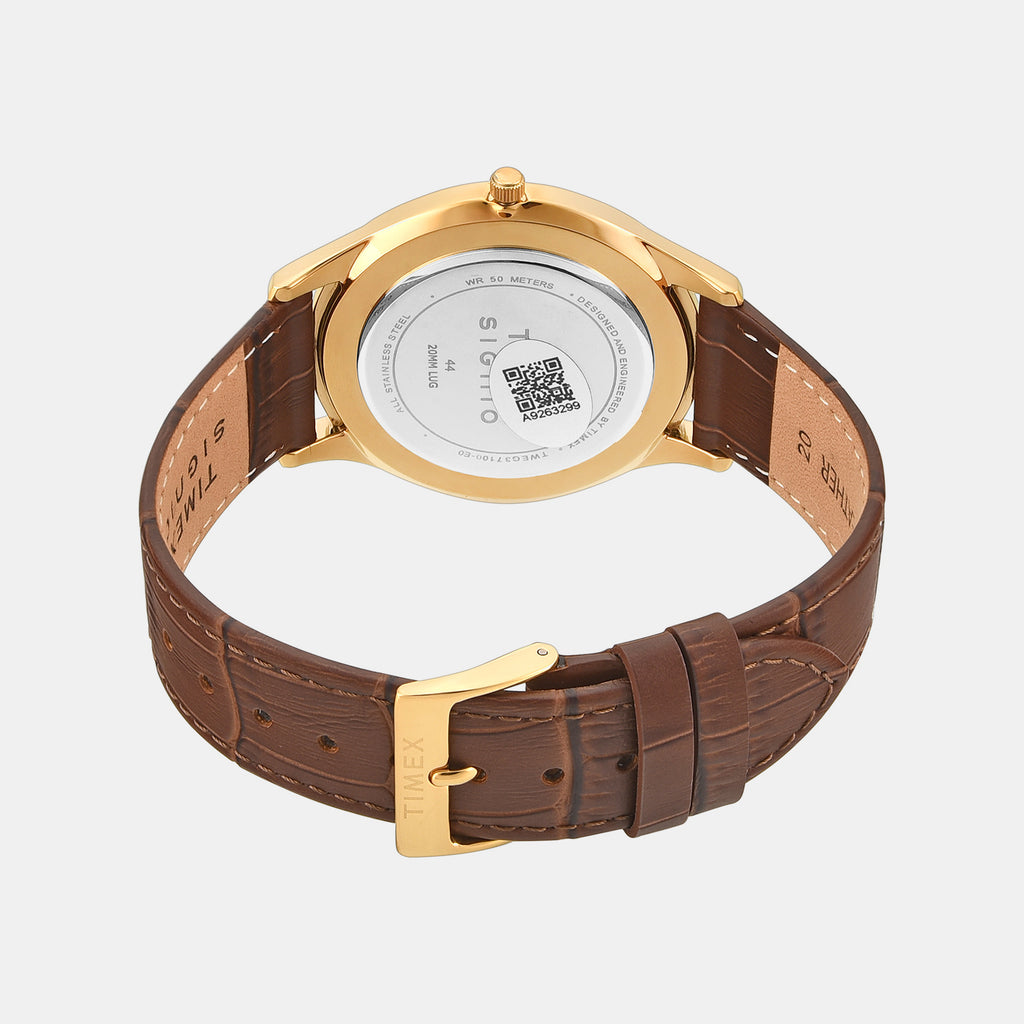 Signio Men Quartz Champagne Dial Analog Leather Watch TWEG37100