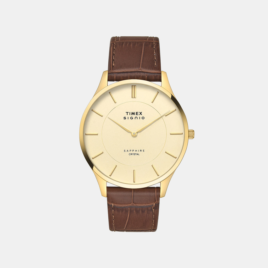 Signio Men Quartz Champagne Dial Analog Leather Watch TWEG37100