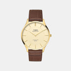 Signio Men Quartz Champagne Dial Analog Leather Watch TWEG37100