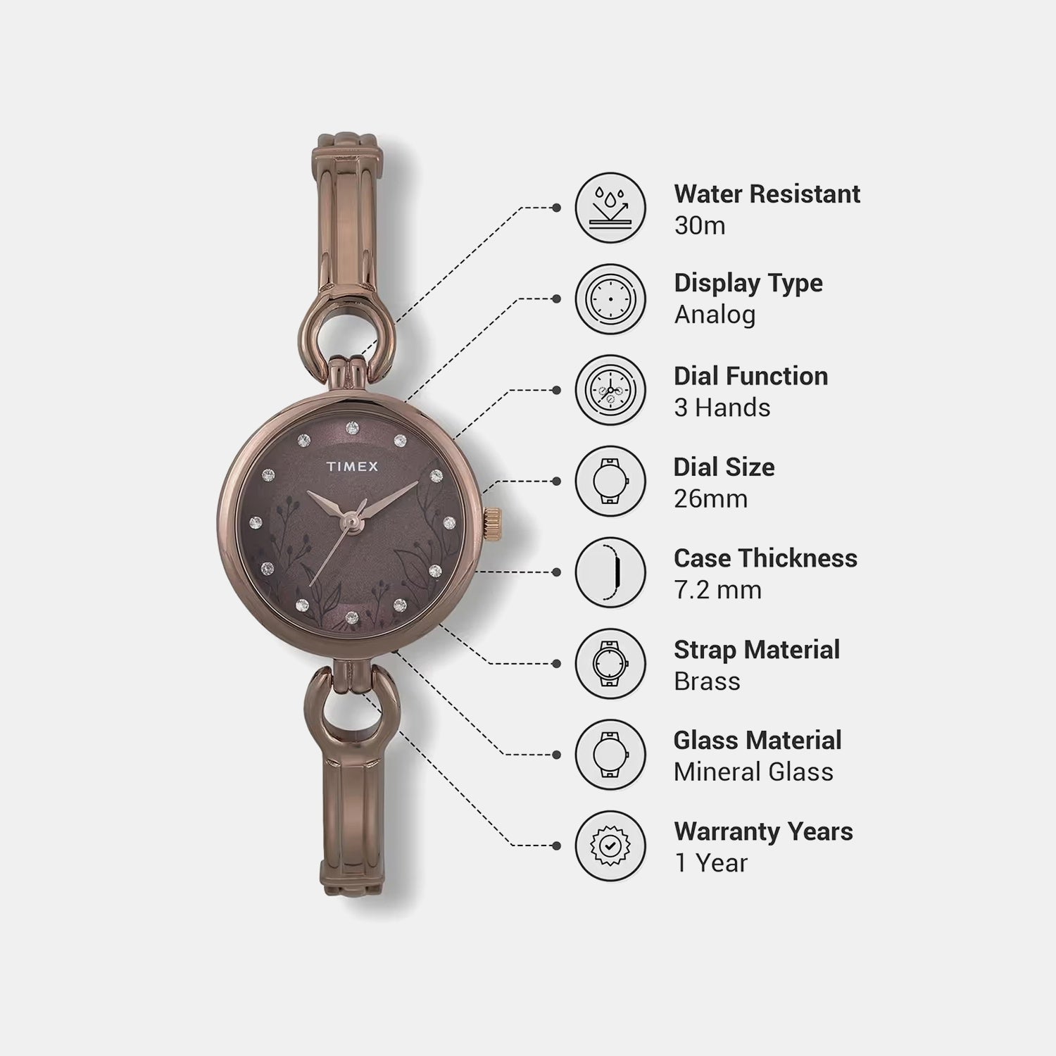 Classics Women Quartz Brown Dial Analog Brass Watch TWEL11438