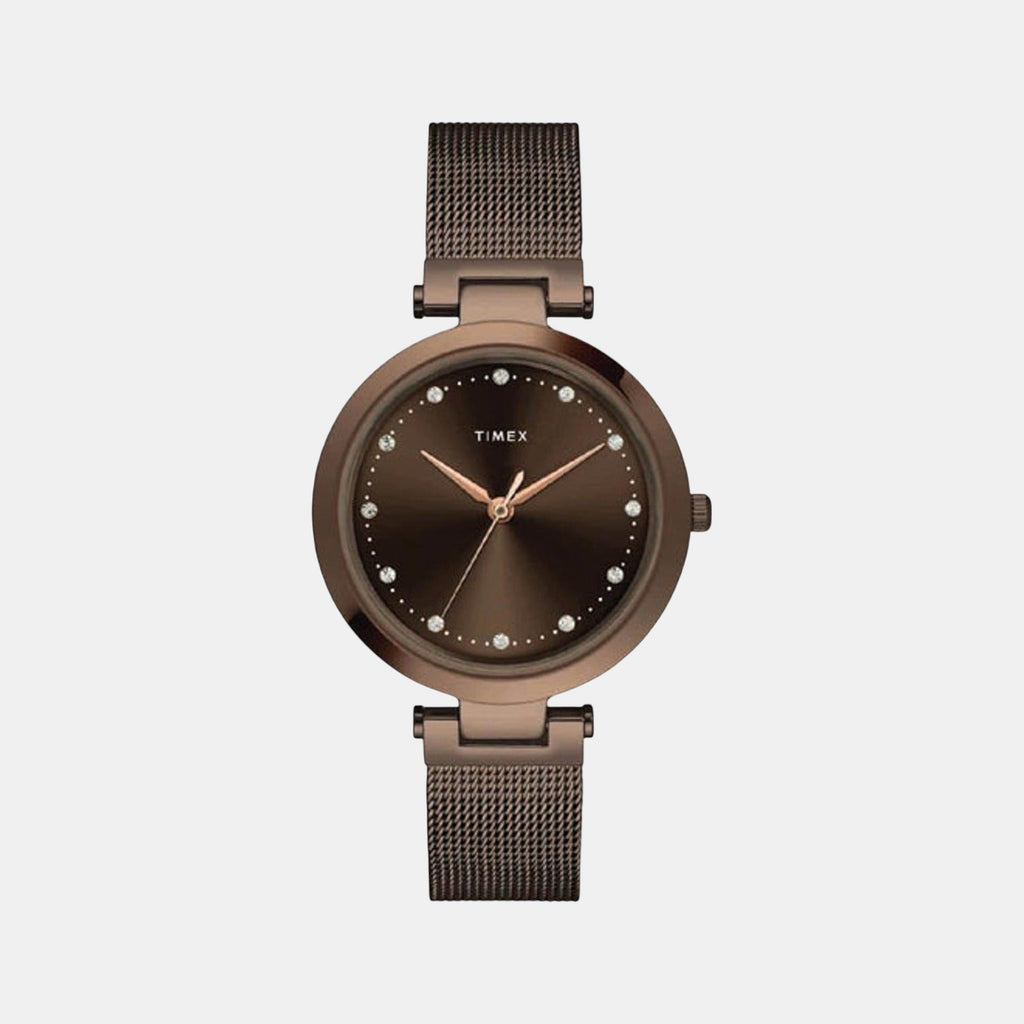 Fashion Women Quartz Brown Dial Analog Stainless Steel Watch TWEL11825