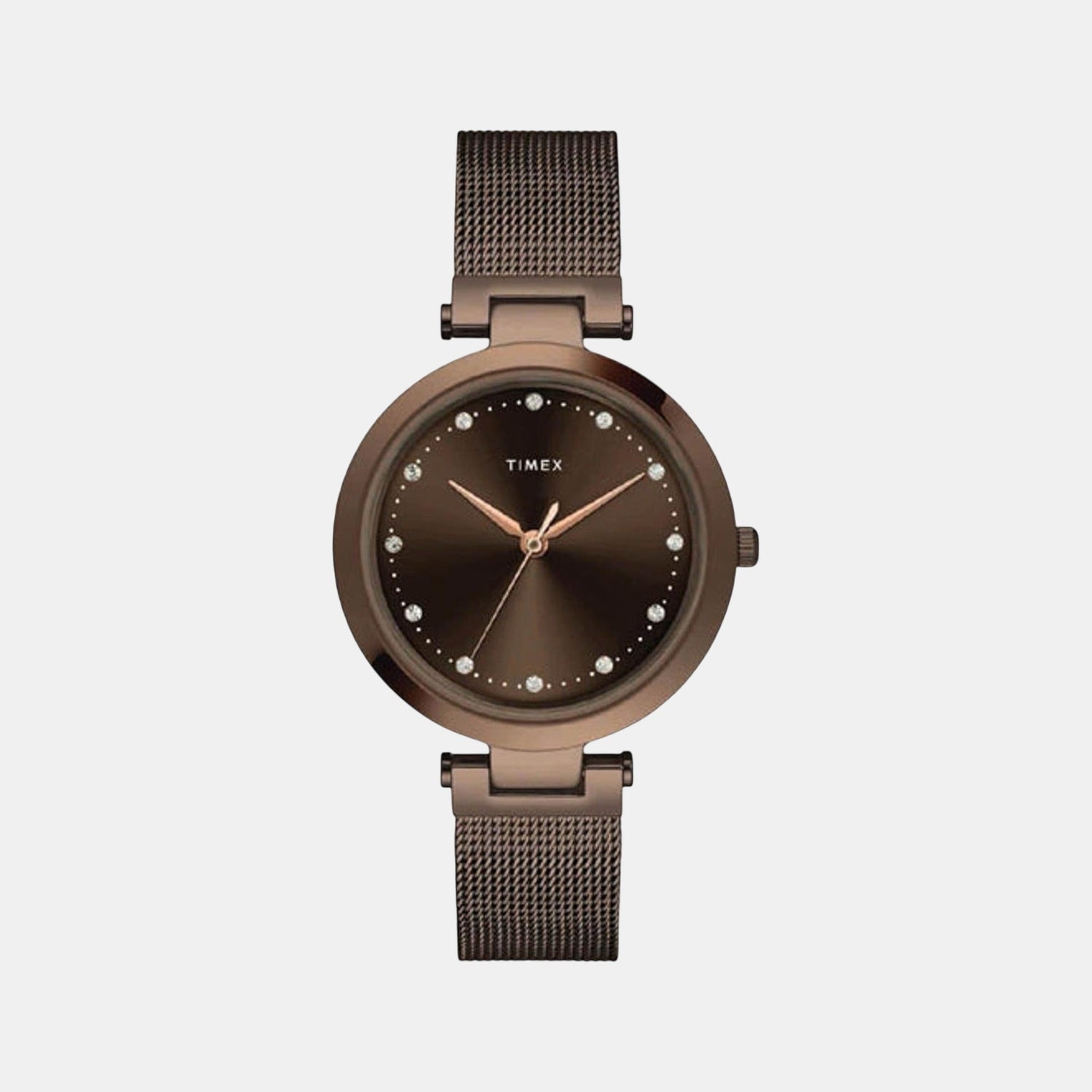 Fashion Women Quartz Brown Dial Analog Stainless Steel Watch TWEL11825