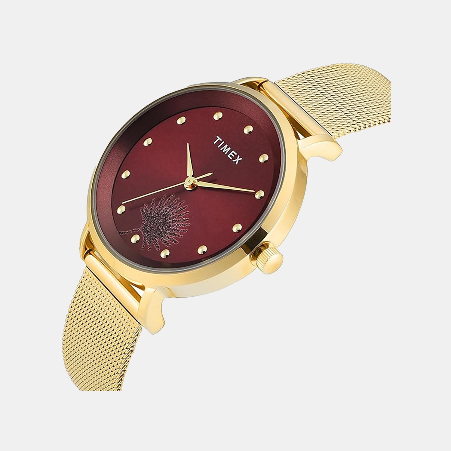 Fashion Women Quartz Maroon Dial Analog Mesh Watch TWEL12923