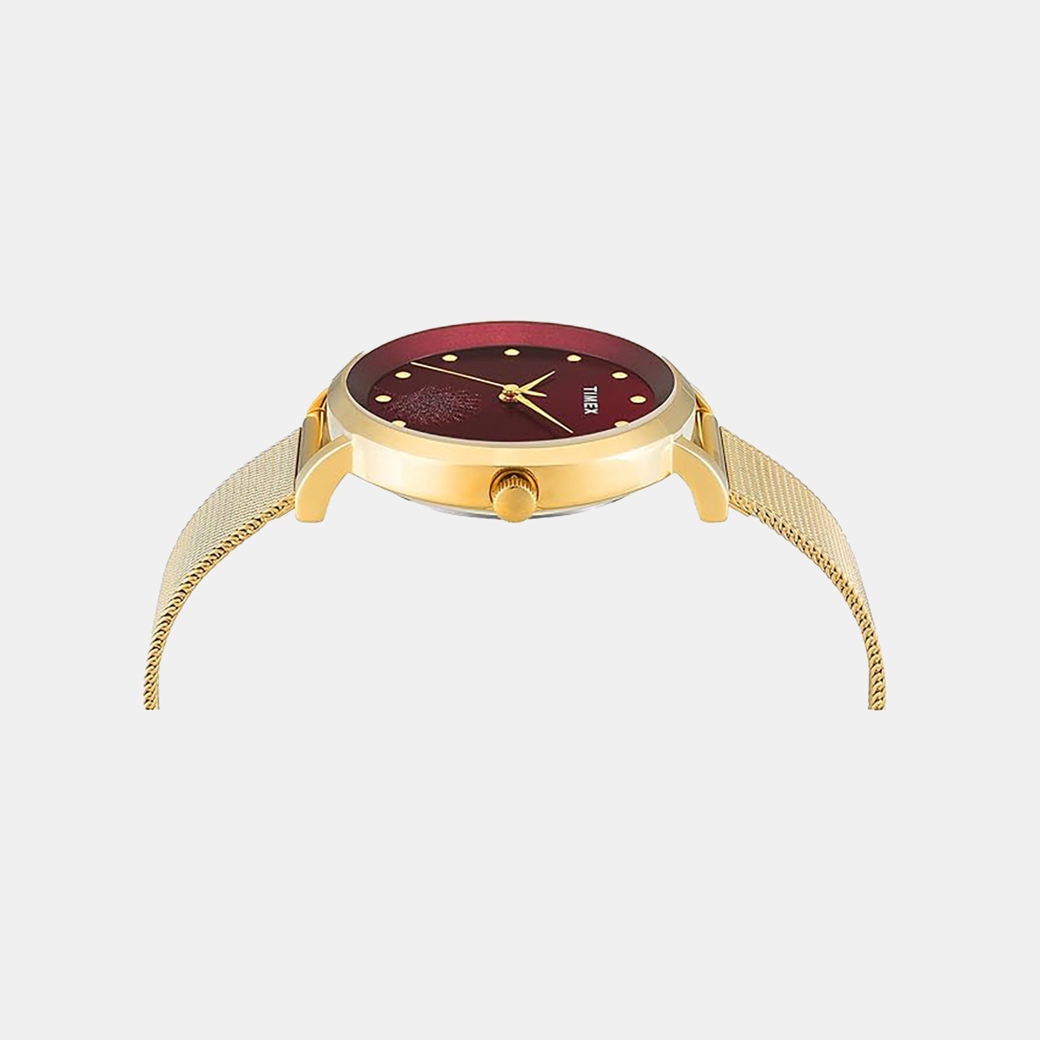 Fashion Women Quartz Maroon Dial Analog Mesh Watch TWEL12923