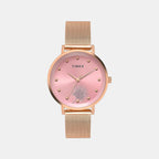 Fashion Women Quartz Pink Dial Analog Mesh Watch TWEL12924
