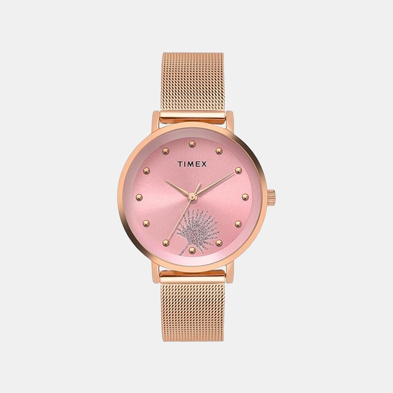 Fashion Women Quartz Pink Dial Analog Mesh Watch TWEL12924