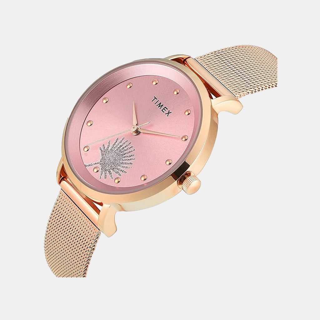 Fashion Women Quartz Pink Dial Analog Mesh Watch TWEL12924