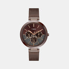 Fashion Women Quartz Brown Dial Multi-Function Stainless Steel Watch TWEL14507