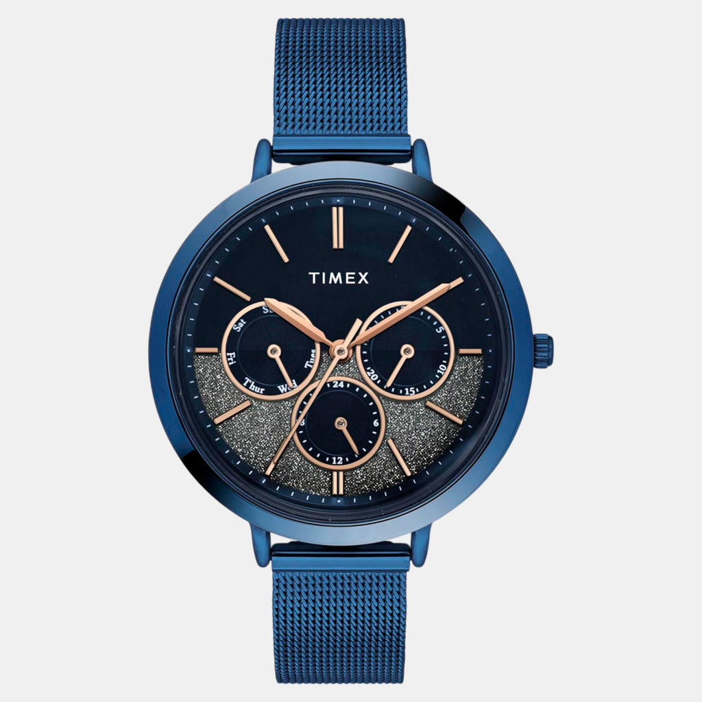 Fashion Women Quartz Blue Dial Multi-Function Stainless Steel Watch TWEL14508