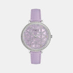 Fashion Women Quartz Purple Dial Analog Leather Watch TWEL14706